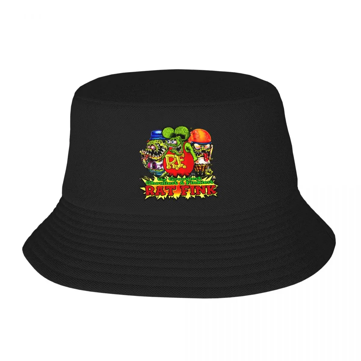 Custom Anime Cartoon Rat Fink Bucket Hat for Women Men Print Summer Travel Beach Outdoor Fishing Cap