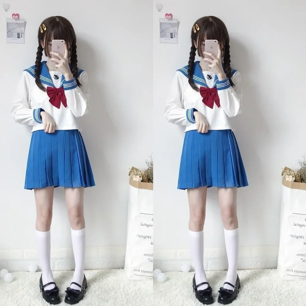 Japanese School JK Uniform Long Short Sleeve Shirt Pleated Skirt Suits Teenage Girls Cheerleading Chorus Party Sailor Uniforms