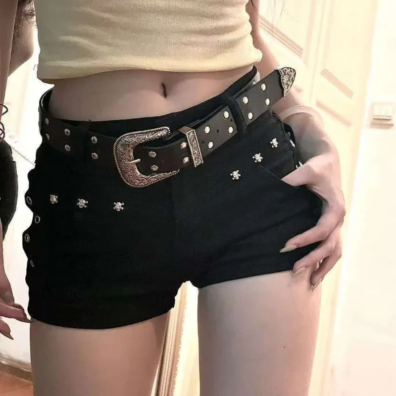 Sexy Low Rise Denim Super Shorts White Women's Summer Rivet Skinny Hot Pant Black Y2k Micro Short Jeans Korean Style Booty Short view 5