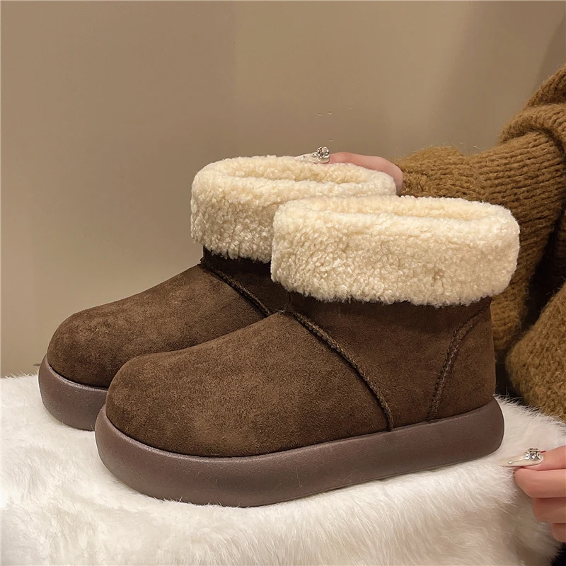 

2025 г., новые зимние женские утепленные теплые зимние ботинки на флисовой подкладке — нескользящие износостойкие уличные повседневные хлопковые ботильоны