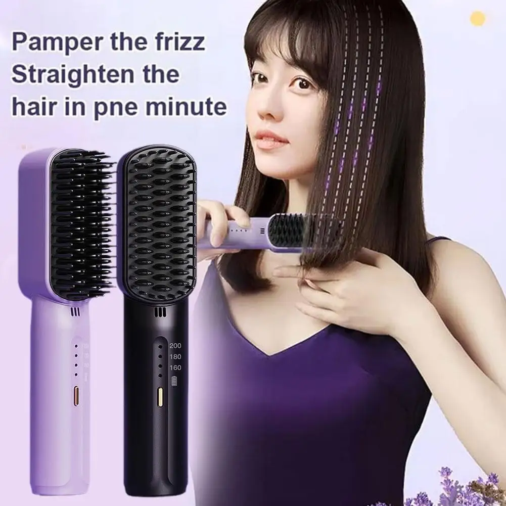 

Lazy Hair Straightener Wireless Hair Hot Comb Mini USB Rechargeable Fast Heating Straightening Brush for Home Travel A9H8