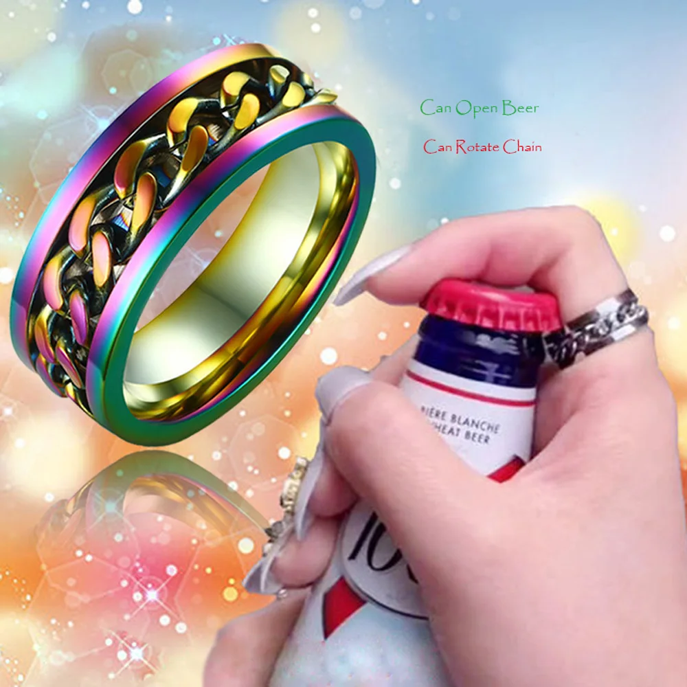 Titanium Steel Rotatable Decompression Ring 6/7/8/9/10/11/12 Multicolor Open Bottle Anti-Static Finger Jewelry Drop Shipping
