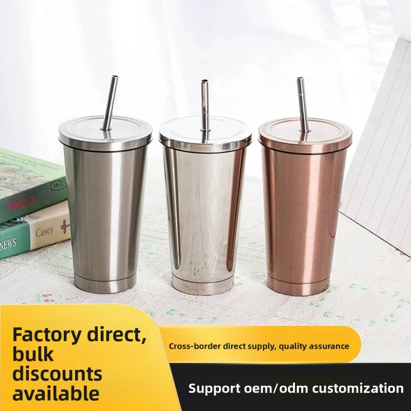 

304 Stainless Steel Straw Cup - Portable Double-Layer Insulated Coffee Mug