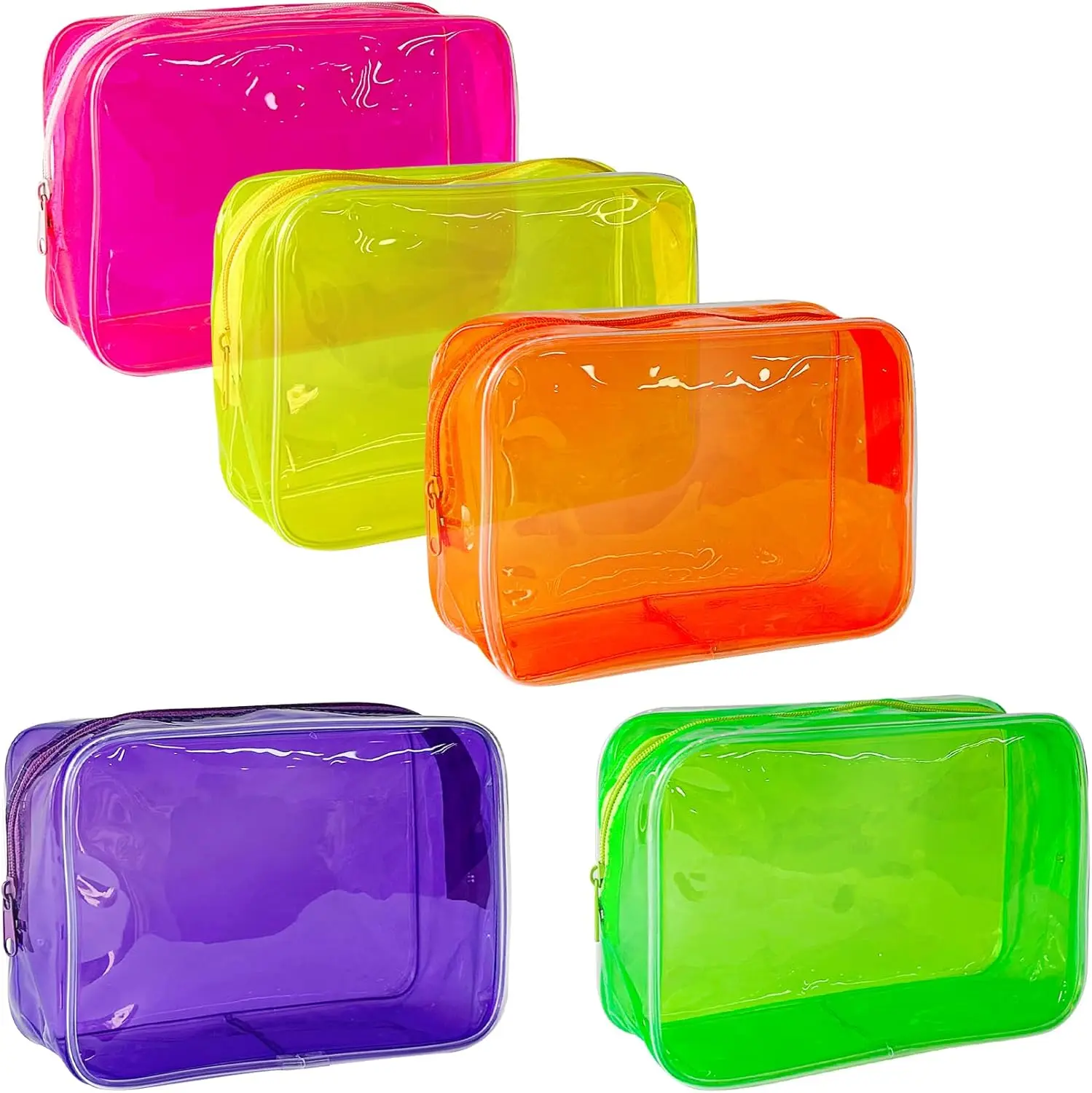 

5PCS Waterproof Clear Makeup Bag Set for Travel, Portable Cosmetic Pouch with Zipper