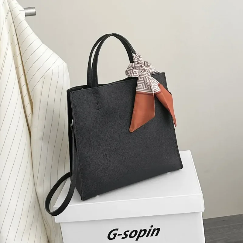 

Genuine Leather Commuter Large Capacity Lychee Grain Tote Bag Fashion Simple Shoulder Slanting Handheld Head Cowhide Briefcase