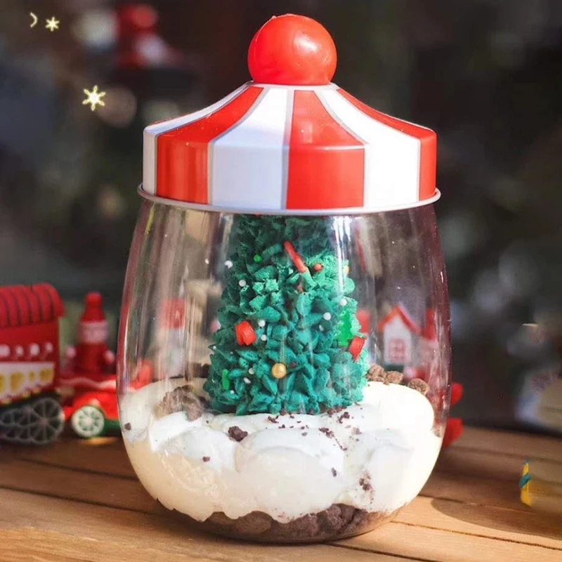 Christmas Transparent Storage Jar Gift Jar W/Lid For Storing Nuts Candy Biscuit Gifts Packing Case New Year Xmas Decoration