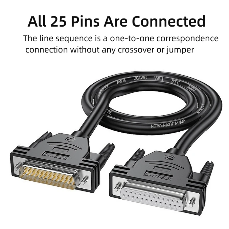 Pure Copper DB25 Extension Cable Male To Male To Female 25-pin Cable Parallel Port Cable Serial Computer Printer Data Cable