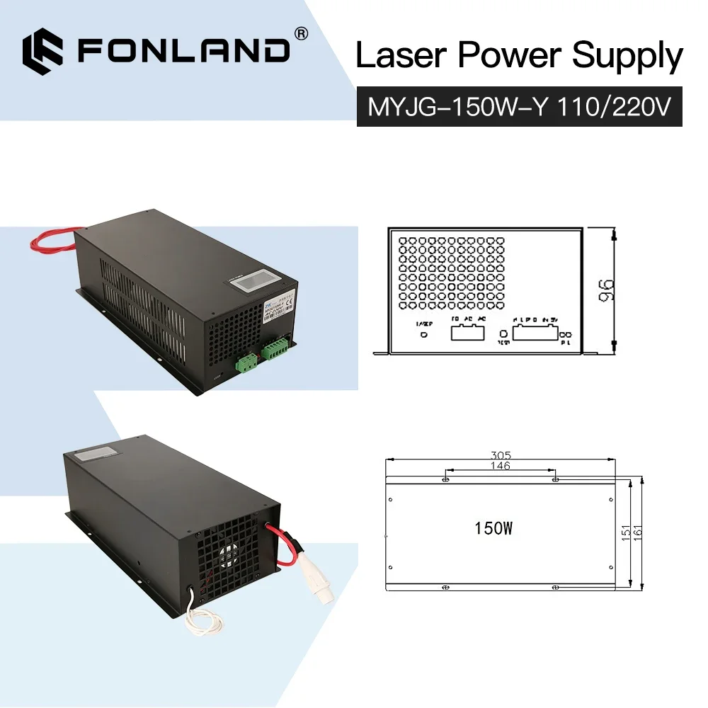 Imagem -05 - Fonland-fonte de Alimentação Laser para Máquina de Gravação e Corte Tubo Co2 com Display Digital Reci Yongli Efr 150w