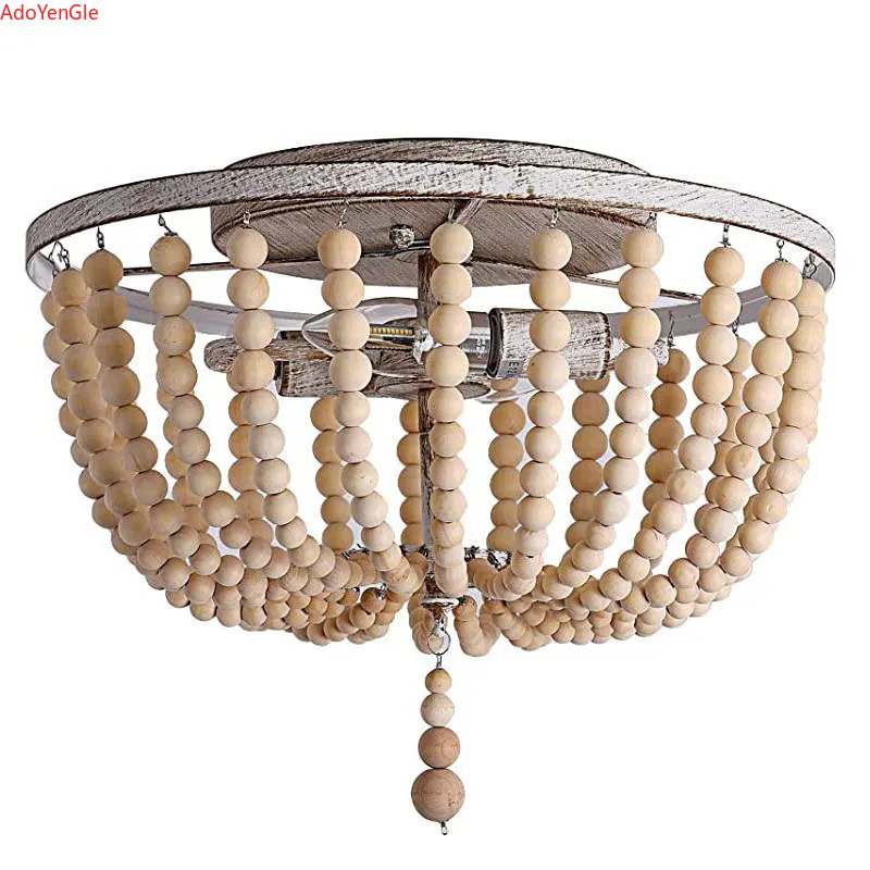 14inch wood bead ceiling light Bohemian corridor balcony bedroom lighting fixtures Rural retro style led lights lustres made old