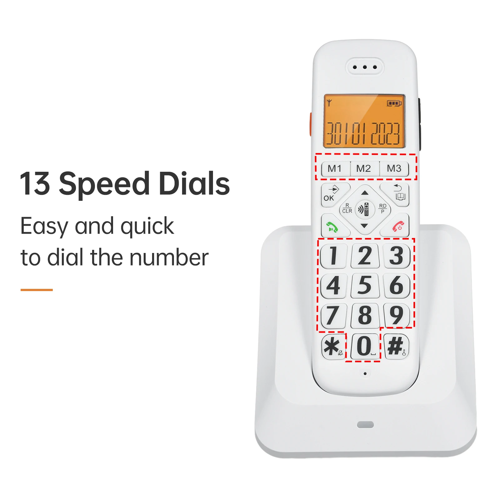 Bisofice Expandable Cordless Phone with 1.8inch LCD 3 Lines Display Support 5 Handsets Connection 13 Shortcut Keys Call Block
