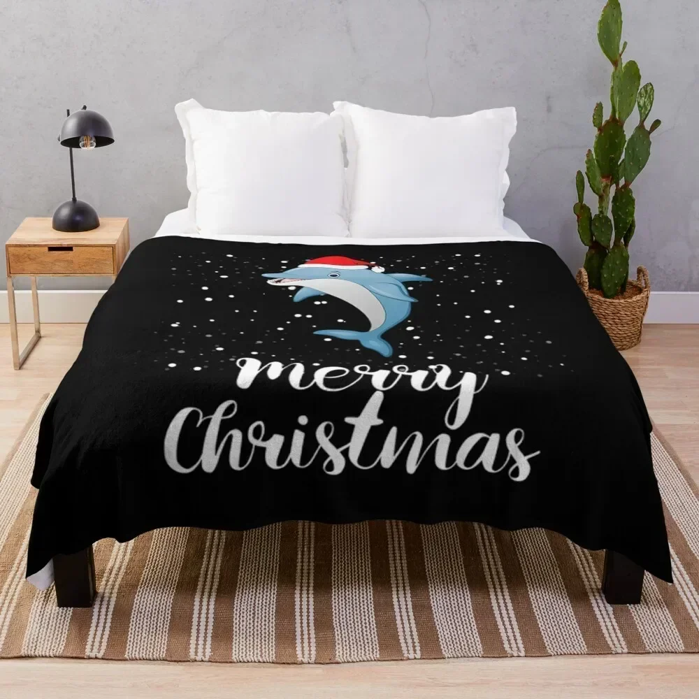 

Merry Dolphin Christmas Throw Blanket Travel Size Cozy Blanket for Plane Train
