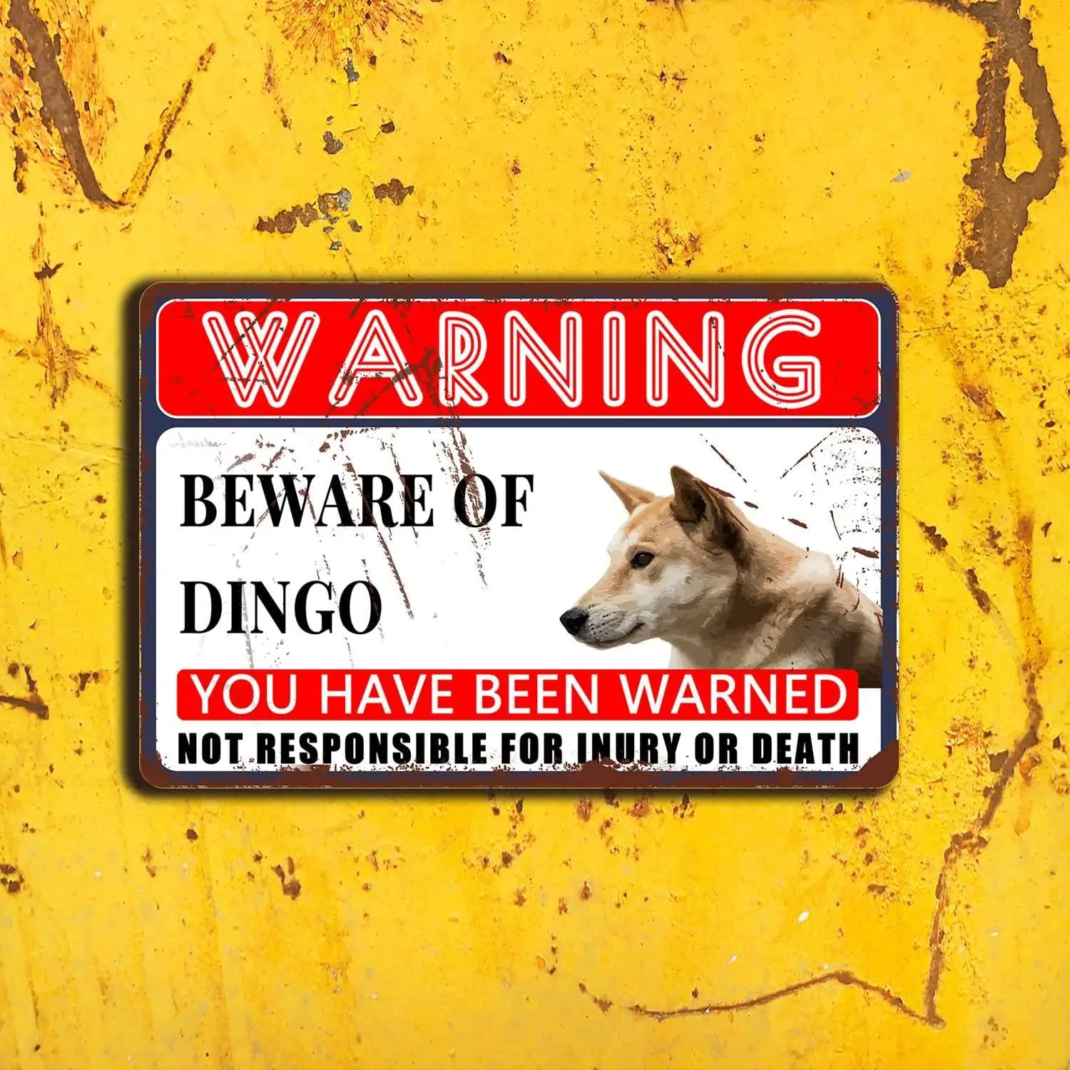 HDART STUDIO Dingo Warning Beware of Dogs You Have Been Warned Not Responsible for Injury or Death Metal Sign Retro Vintage Meta