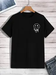 녹아 가고있는 재미 있은 미소 얼굴 인쇄 된 Tshirt 남자 패션 특대 T-셔츠 여름 면화 느슨한 캐주얼 티셔츠