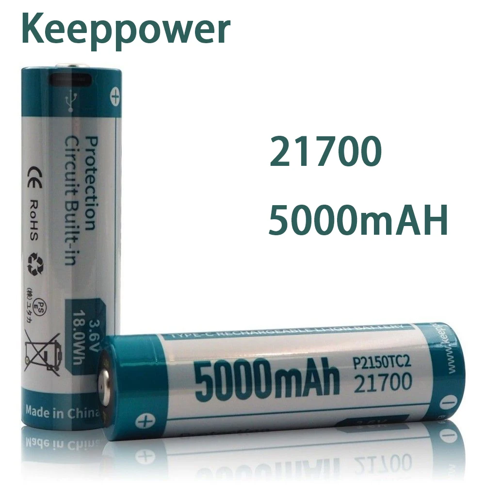 Keeppower P2150TC2 TYPE-C USB 5000mAh 21700 Battery For Flashlight Recargables Baterias