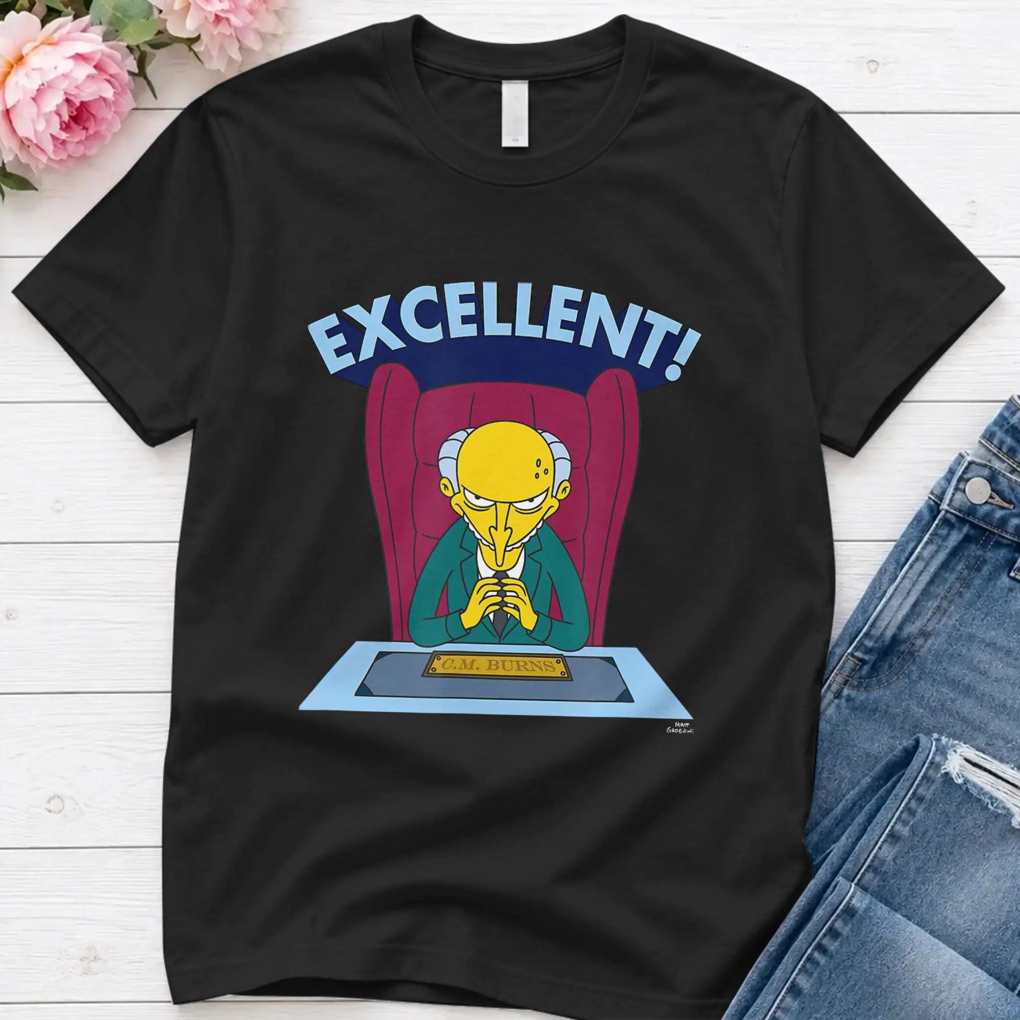 Mr. Burns Excellent T-Shirt for Men Simpsons Crazy Cotton Tee Shirt Crewneck Short Sleeve T Shirts Gift Clothing
