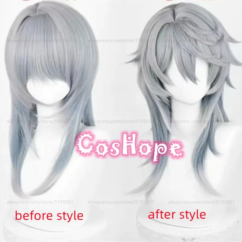 HSR Sonntag Cosplay Perücke Mit Ohr Clips Grau Blau Farbverlauf Perücke Cosplay Anime Cosplay Perücken Hitzebeständige Synthetische Perücken