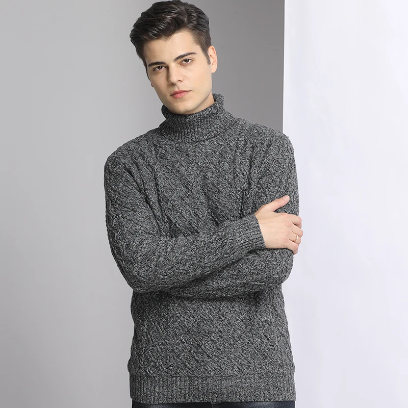 Jersey de lana de cuello alto para hombre, Jersey de algodón cálido con cuello de tortuga, Jersey de punto negro y marrón, talla XXXL, 4XL, 5XL,