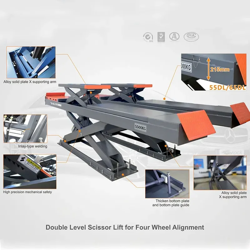 Hot Sale 5.5 Ton Hydraulic Double Level Scissor Lift Electric Auto Scissor Car Lift For Four Wheel Alignment