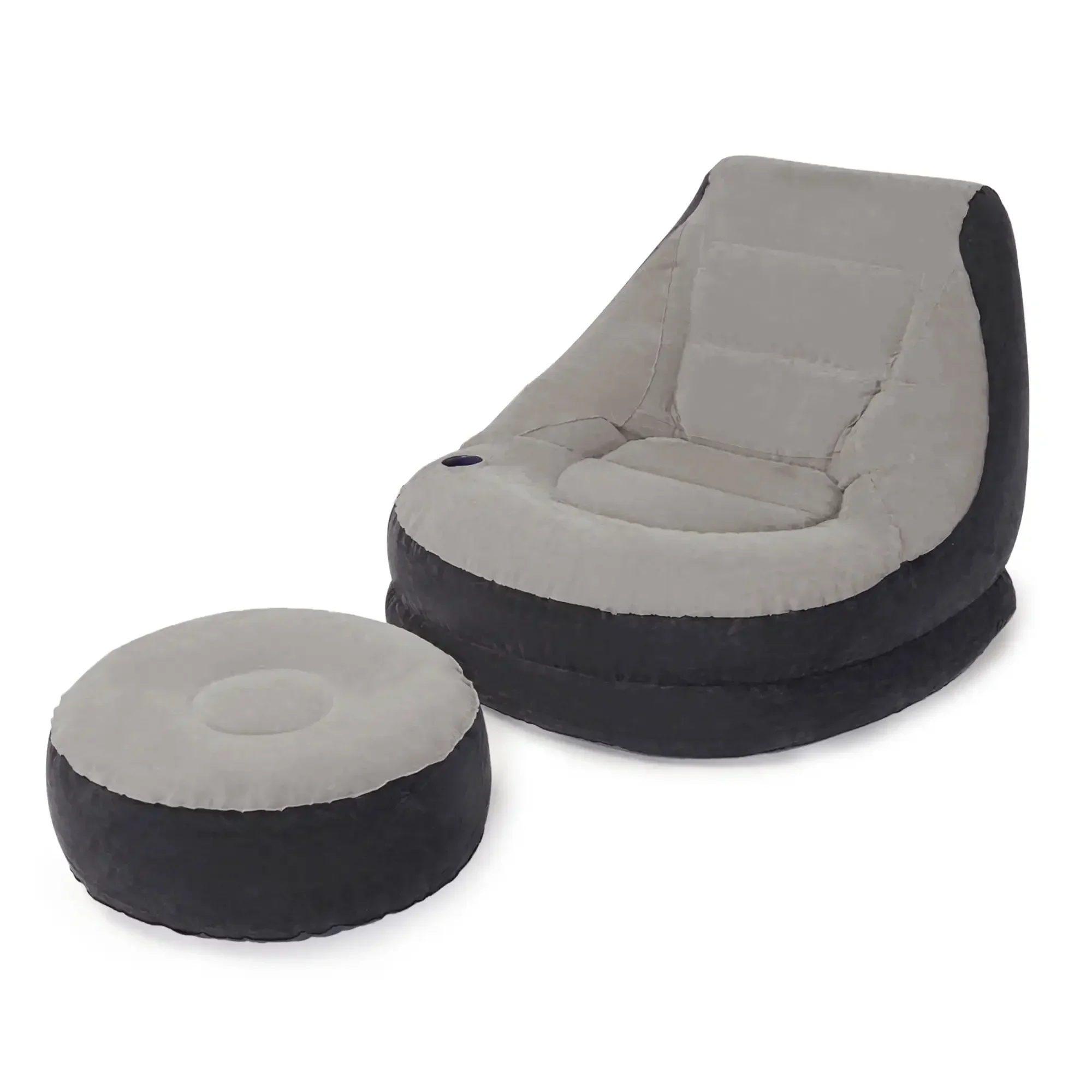 68564E Poltrona lounge gonfiabile ultra con portabicchieri e set ottomano, divano gonfiabile grigio per sedia da camera da letto