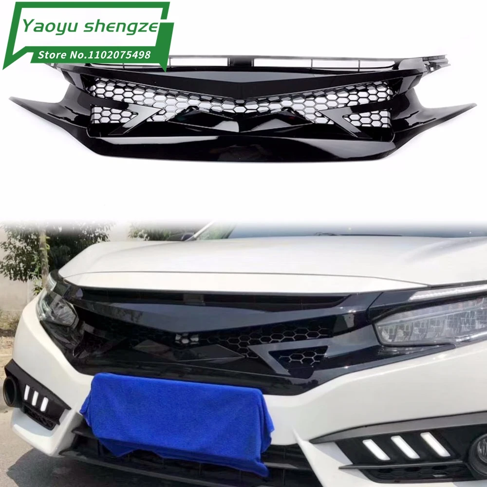 

Automobile Exterior Tuning Racing Grills For Honda Civic 2016-2019 ABS Grille Fit For Civic Front Bumper Grille