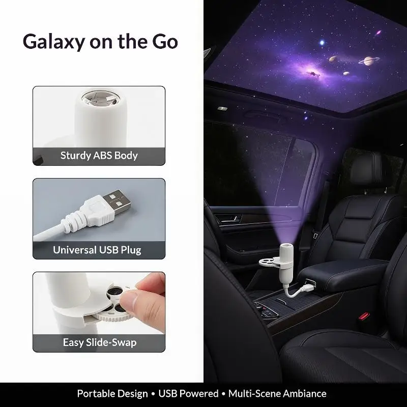 For Bedroom Romantic Night Use USB Powered Galaxy Projector Multi Planet Patterns Flexible Neck