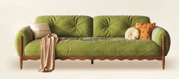 French Solid Wood Sofa Living Room Small Apartment Straight Row Cream Fengyunduo Fabric Sofa