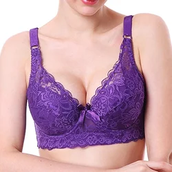 3/4 Cup Women Ladies Sexy Underwear Padded Lace Sheer Bra Large Cup B C D Underwear Women's Bra Sexy lingerie Big Size