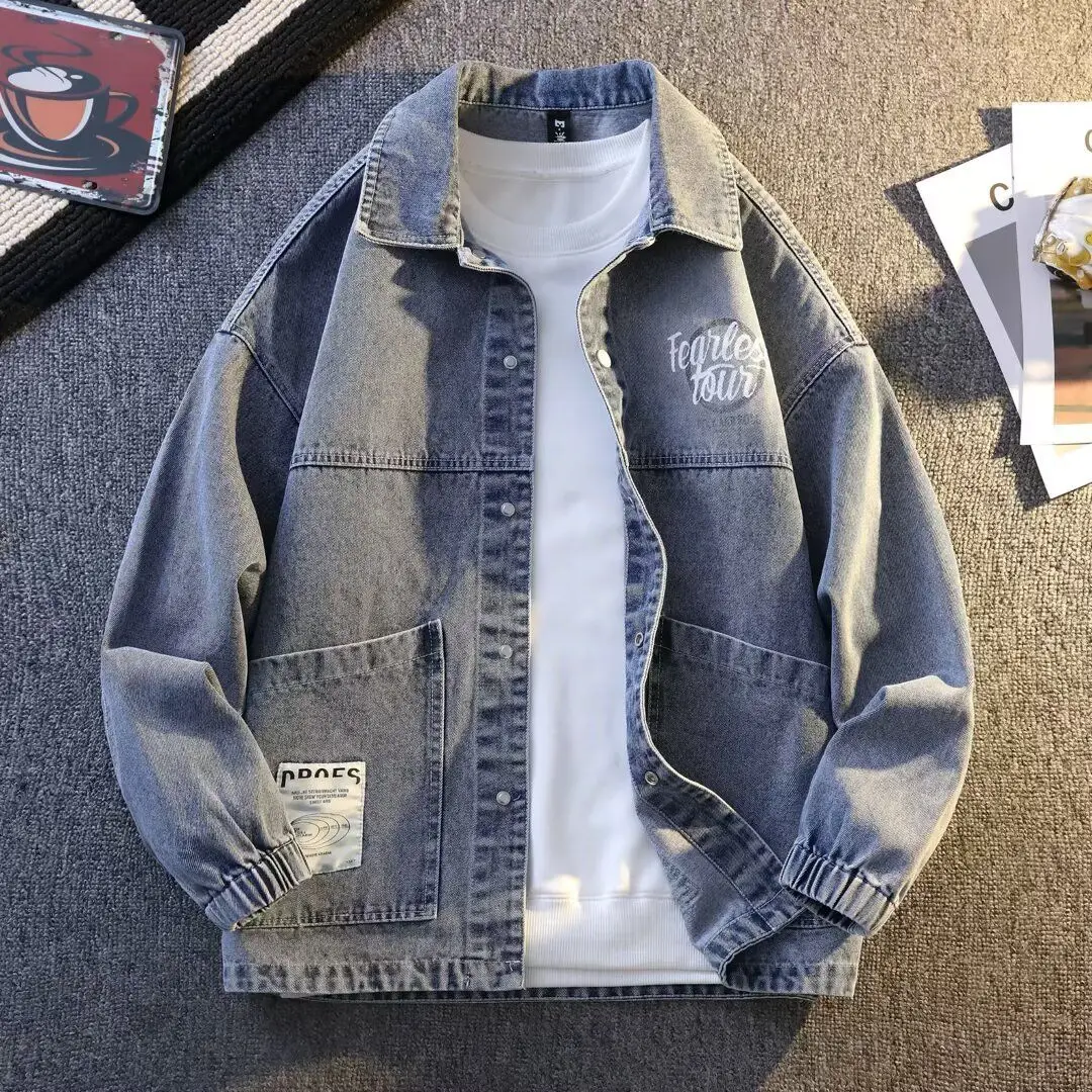 

Men's Casual Denim Jaet Spring Autumn American High Street Retro Advanced Feeling Leisure Coat Trend Matching Upper Body Cl...