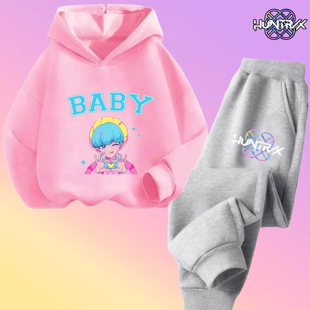 الخريف الشتاء Kpop شيطان الصيادين الكرتون طباعة الأطفال هوديس مجموعات 2 قطعة هوديي السراويل الفتيان الفتيات بلوزات 2-13 سنة الملابس