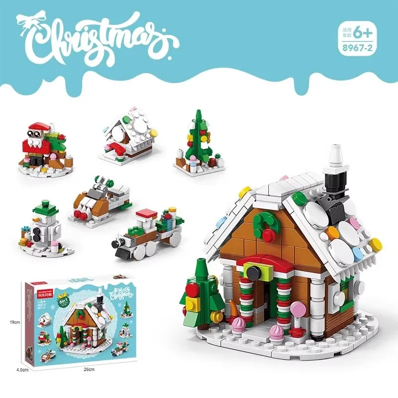 Ensemble de blocs de construction de la série de Noël avec lumière pour enfants, jouets de briques de bricolage, maison de village d'hiver créative, cadeau de Noël amélioré, 6 en 1