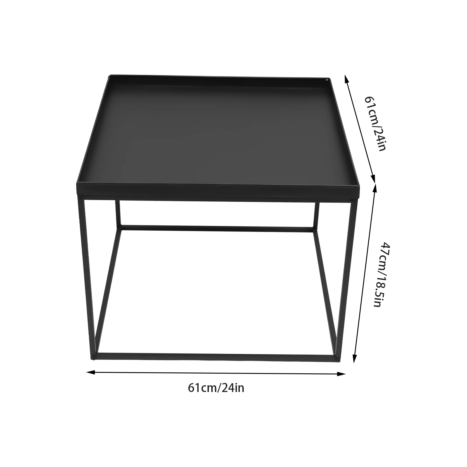 

24" Square Metal Square Tray, Coffee End Table Side Table Home Office Matt Black Steel for Living Room, Bedroom, Study Room