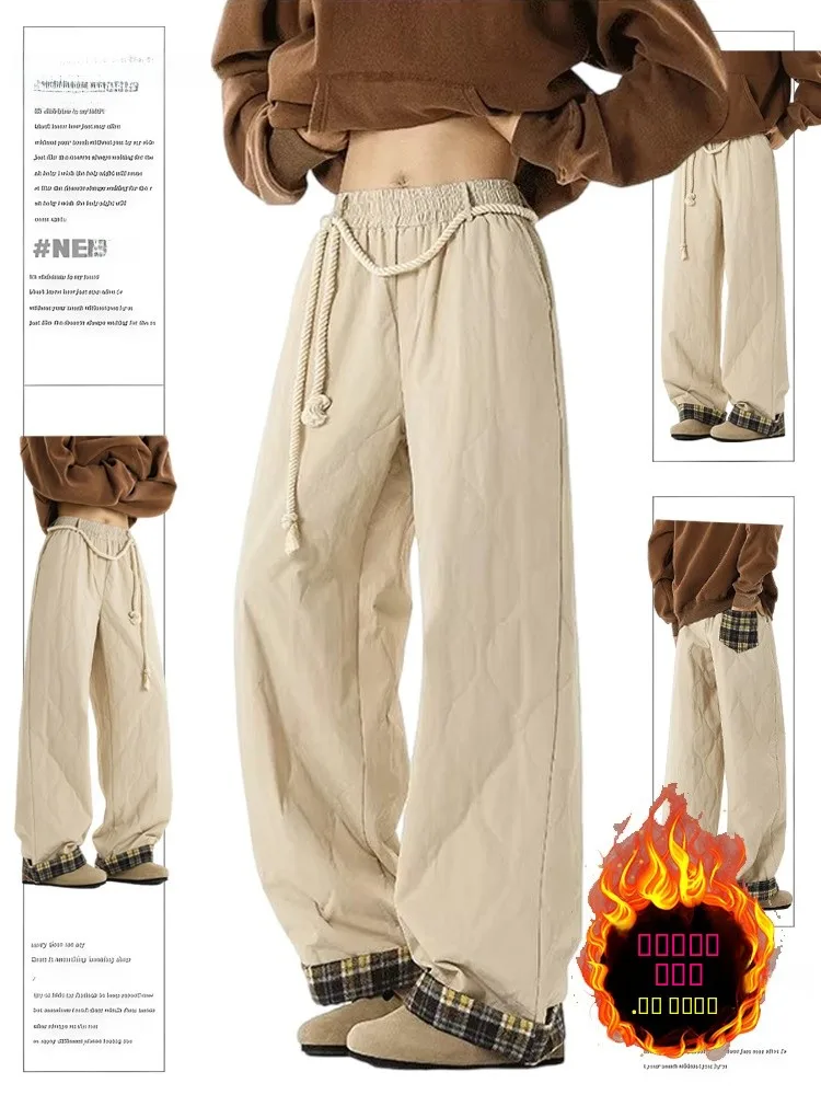 

Зимние утепленные флисом брюки цвета хаки для катания на лыжах, водонепроницаемые, ветрозащитные, с узором «огурец», хлопковые, с высокой талией, широкие штанины