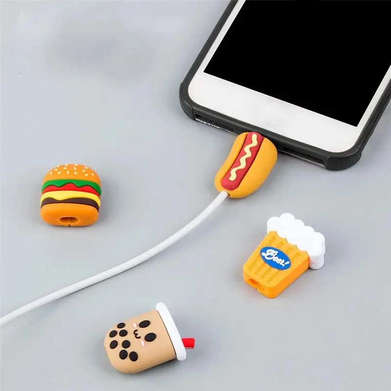 Protetor de Cabo USB Mini Cartoon 1/2 Peças, Capa de PVC para Cabo de Dados, Protetor de Cabo de Carregamento para iPhone e Android.