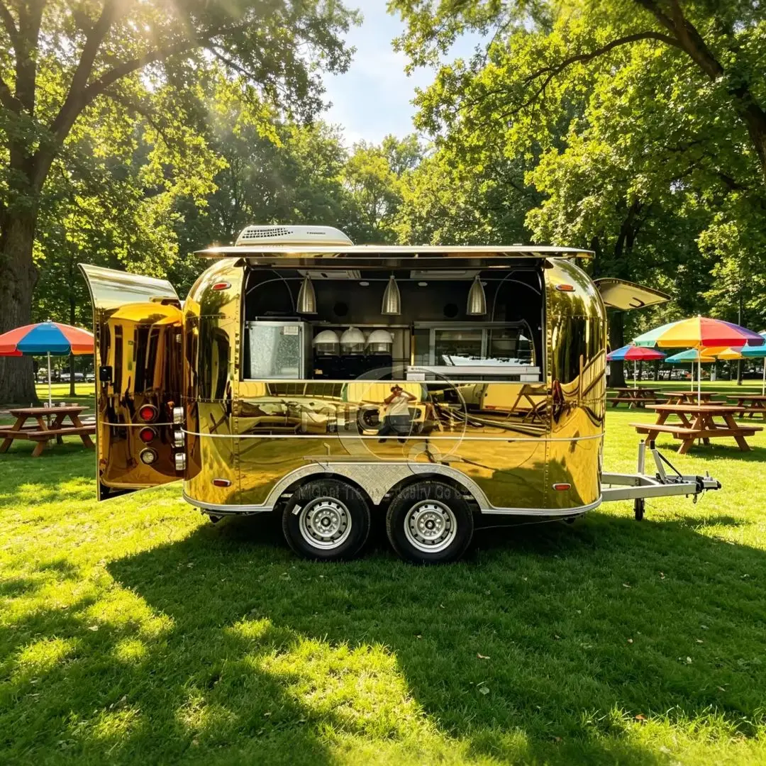Gold Mirror Polished Mobile Food Truck Trailer for Fast Food Street Vending Customizable Kitchenette