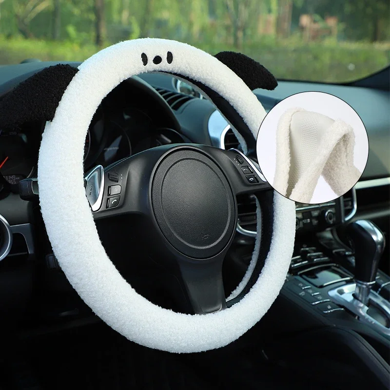 Car steering wheel cover winter plush comfort protective cover cute decoration winter warm anti-tick handlebar cover