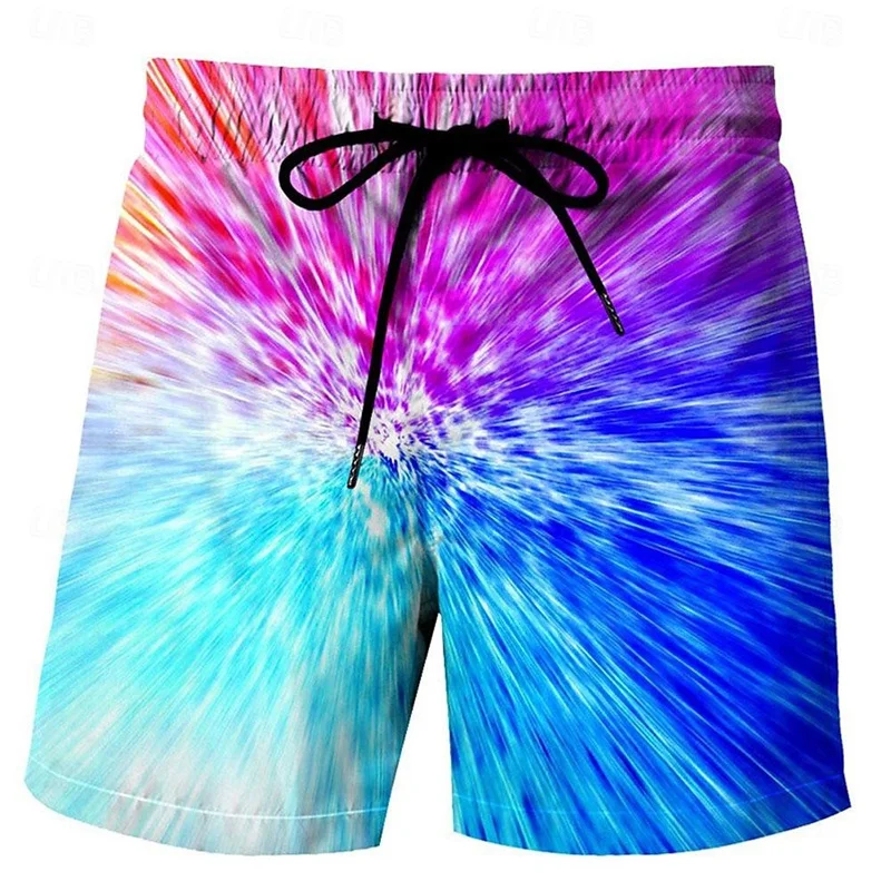 Colorful Tie-Dye Rainbow Print Beach Short For Men's Clothing Personality Street Shorts Hip Hop Graffiti Harajuku Fashion Pants