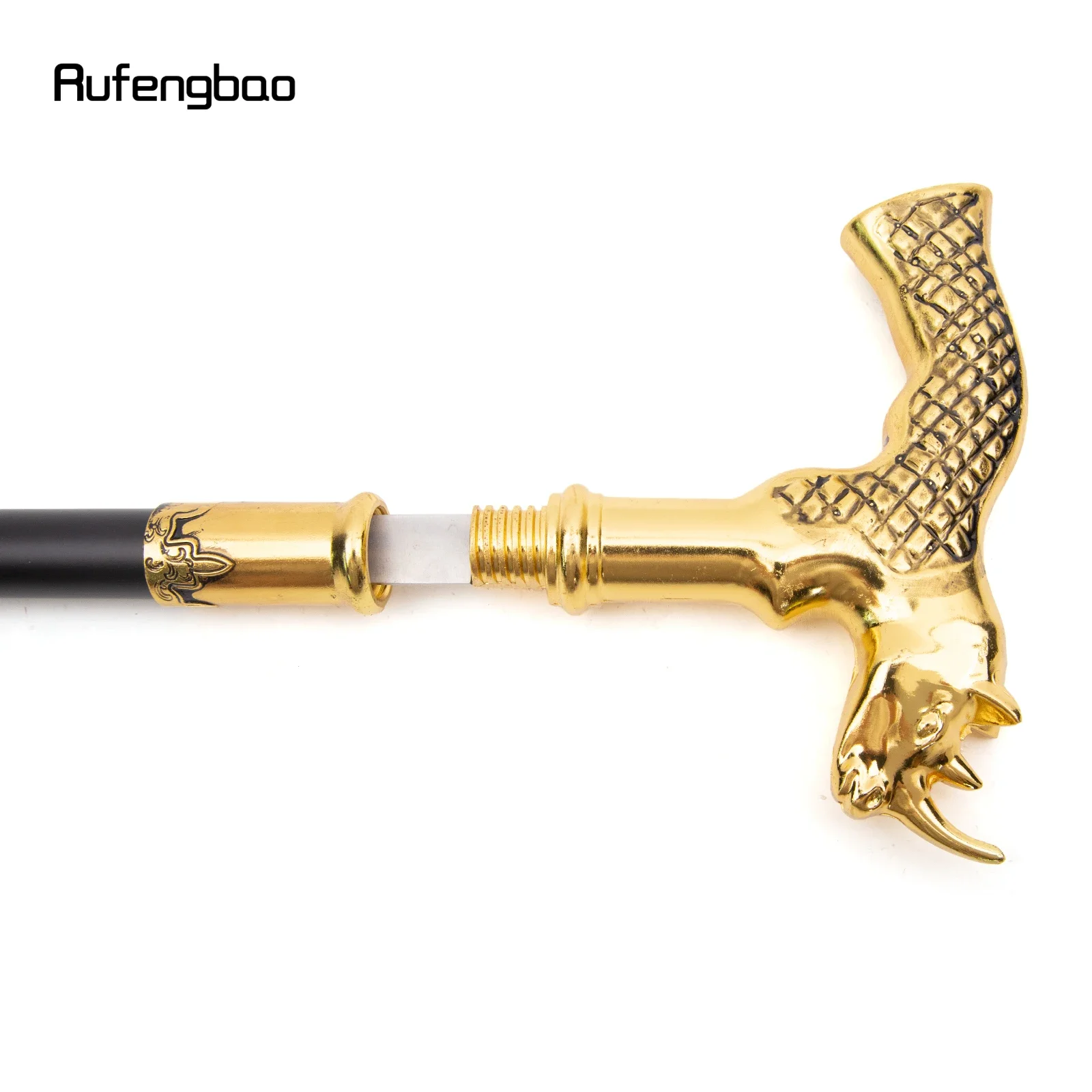 Golden Rhinoceros  Head Walking Stick with Hidden Plate Self Defense Fashion Cane Plate Cosplay Crosier Stick 91cm