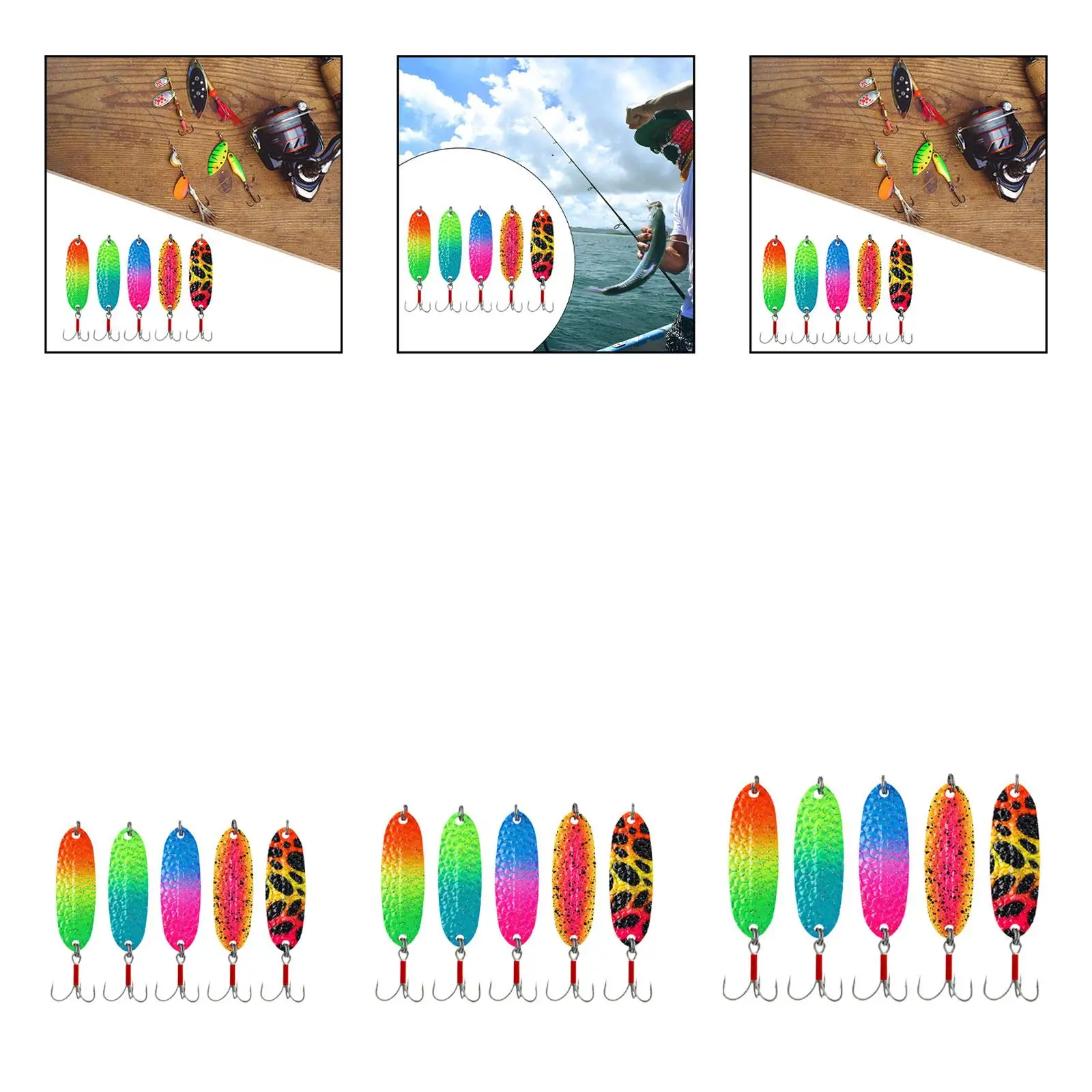 5 قطع ملاعق صيد معدنية مع خطافات ترتر صلب لسمك السلمون المرقط الأحمر