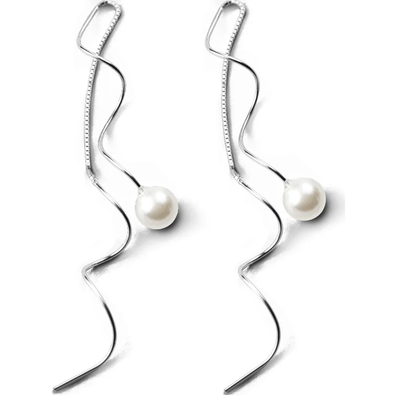 

S925 Earring Dangle Shell Pearl String Earrings Elegant Pearl Jewelry in Silver Pearl Drop Earrings