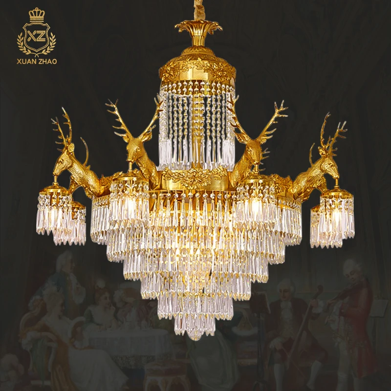 

6 Lights Deer Vintage Brass Ceiling Crystal Lamp Chandelier With Crystals Chandeliers Ceiling Luxury