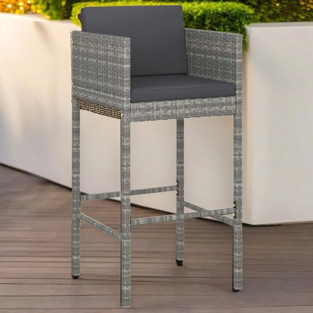 5-Piece Gray Poly Rattan Patio Bar Set with Cushions – Stylish Outdoor Furniture