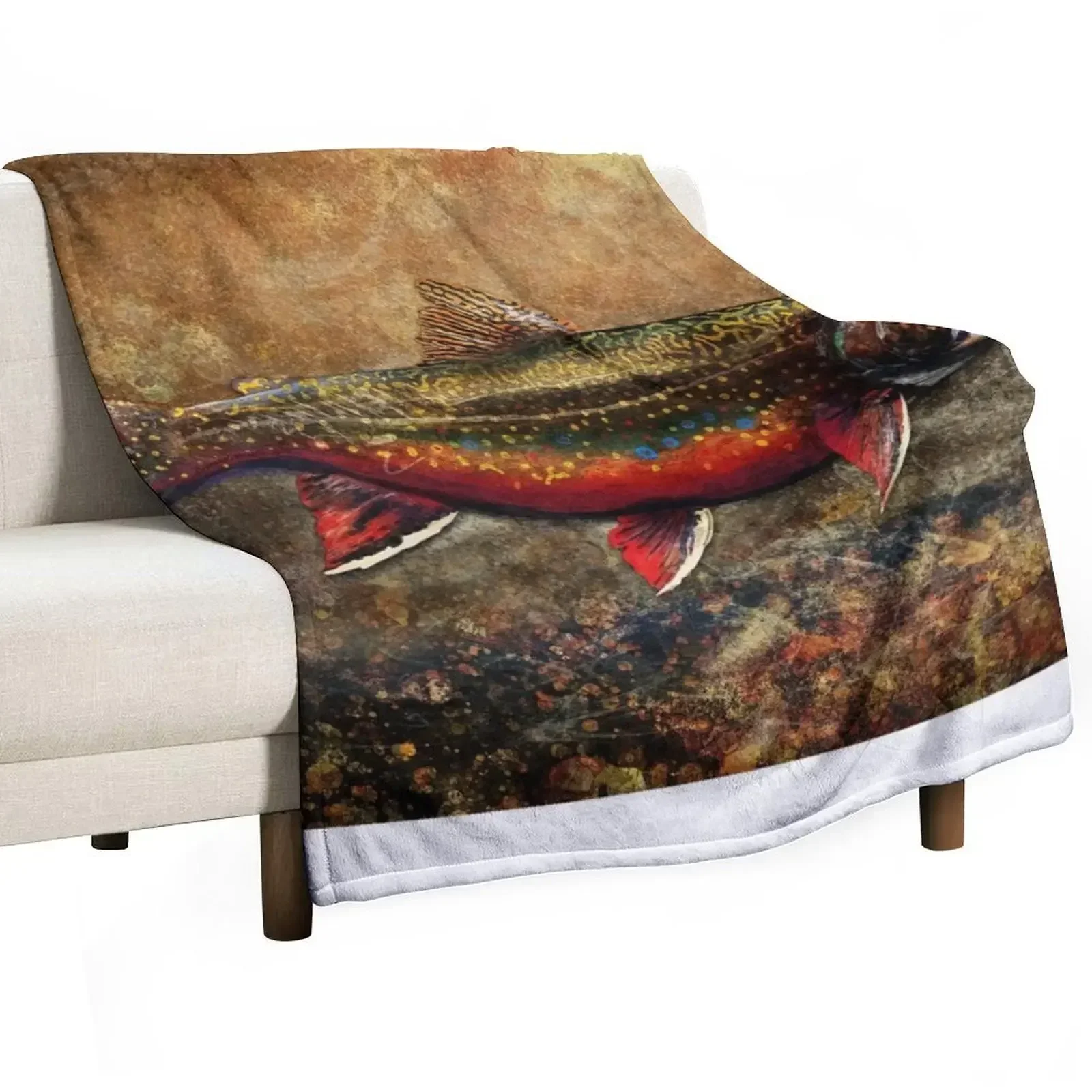 

Spawning Male Brook Trout Illustration Throw Blanket Quilt Blankets For Bed Blankets