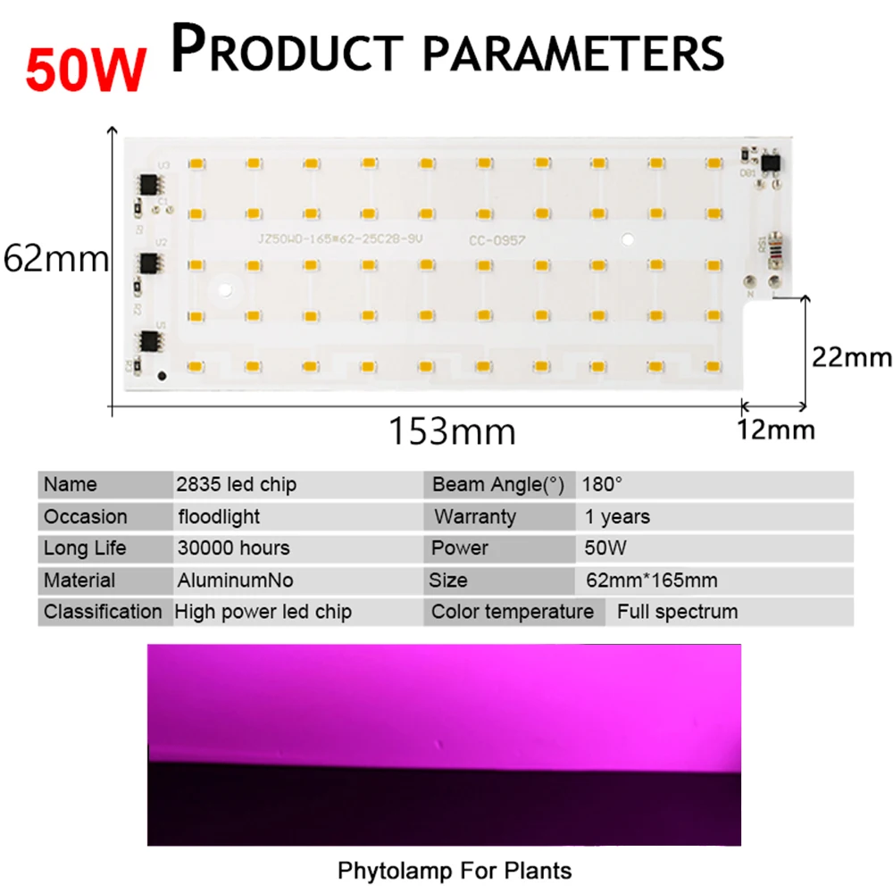 PhytoLamp per impianto LED coltiva Chip di spettro completo Chip 50W 220V SMD2835 lampada da fito per semina Homw da interno a gamma completa per