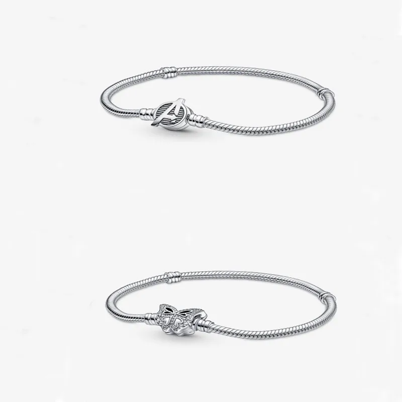 

Moments Butterfly Clasp Snake Chain Bracelet Fits 925 Beads Silver Bracelets For DIY Woman Fashion Bracelets For Jewelry Making