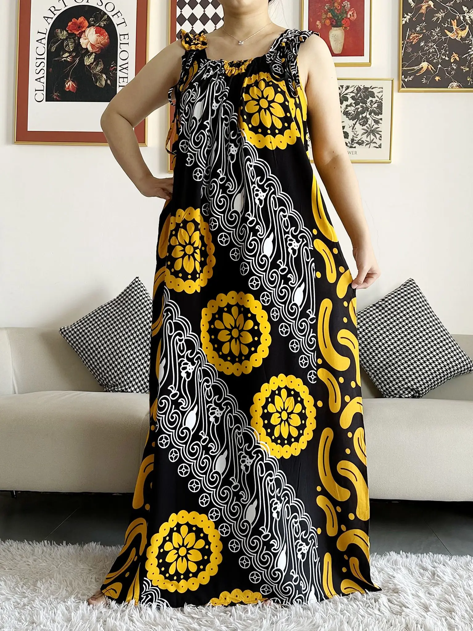 2023 New Women Cotton Summer Sleeveless Dress With Scarfs Under Dress African Dashiki Maxi Lady Robe Loose Kaftan Vestidos