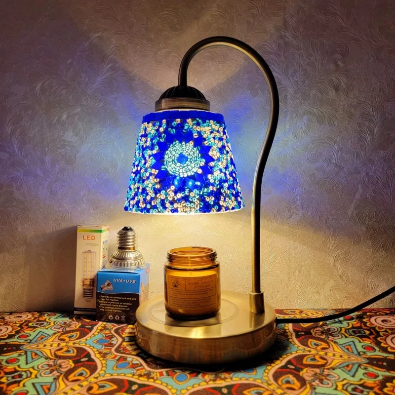 Moroccan Wax Melting Lamp Mosaic Candle Heating Lamp, Dimmable, Used for Aromatherapy Desk Lamps in Living Rooms and Bedrooms