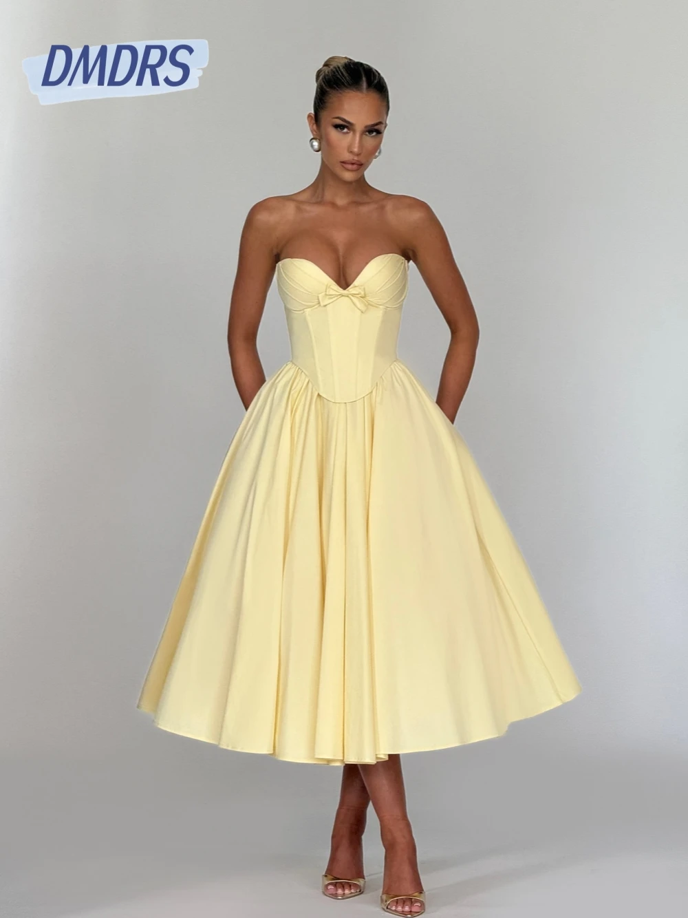 

Lemon Chic Bow Sweetheart Neckline Prom Gown Corset Customized A Line Evening Dress Stunning Cocktail For Special Occasions