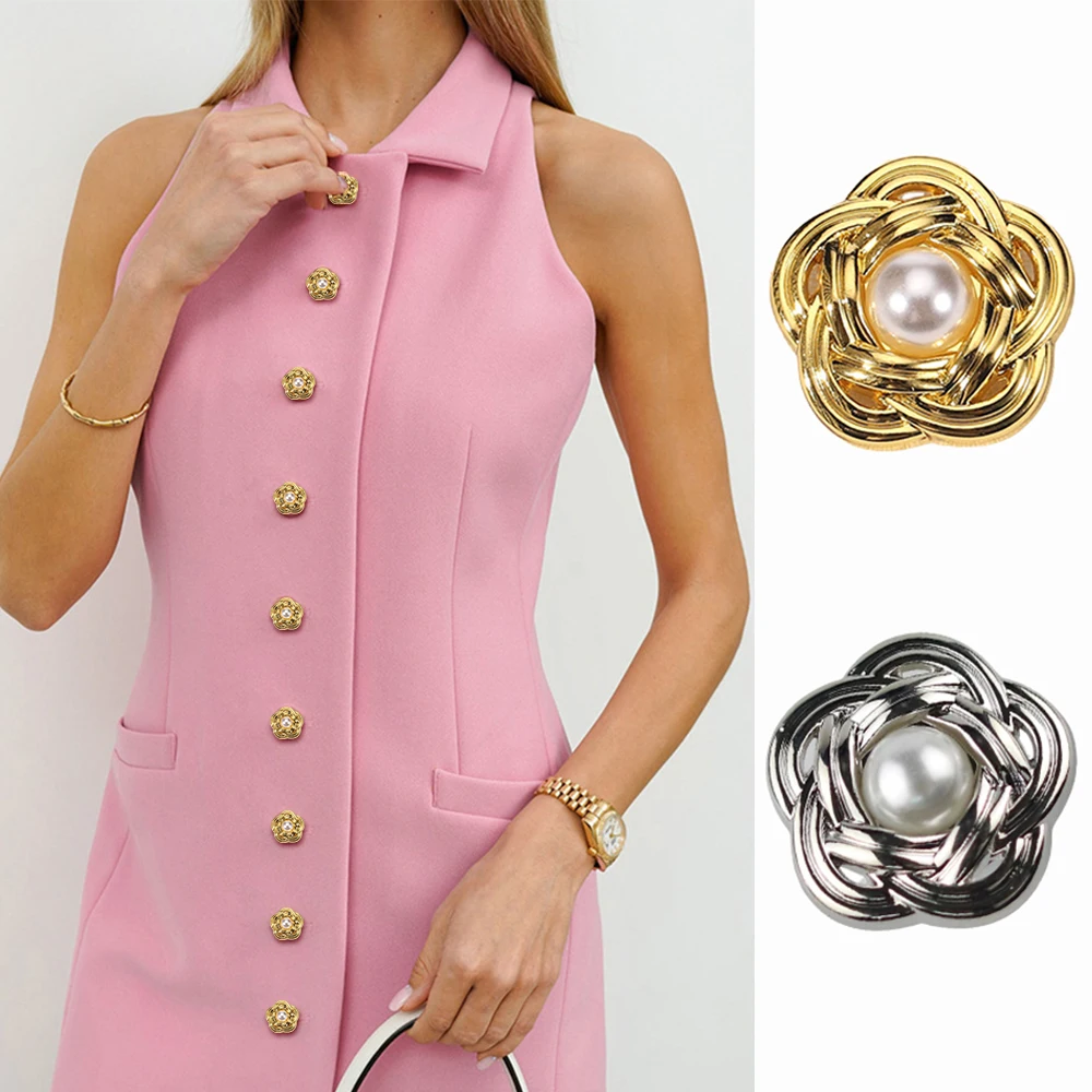 

Set of 10 Beautiful Inlaid Pearl Flower Metal Buttons, Openwork Design, Tweed Jacket Knitwear Dress Elegant Decorative Buttons