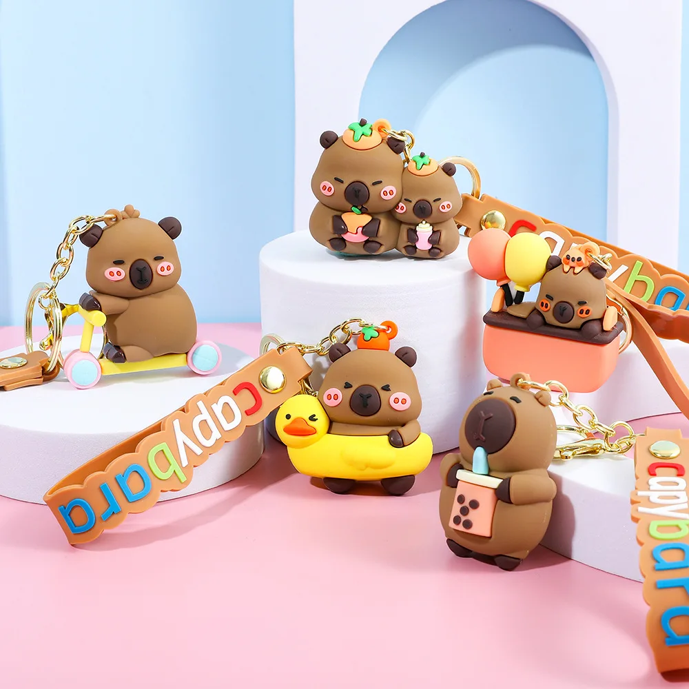 Capybara Keychain Cute Animals Doll Schoolbag Pendant Desktop Souvenirs Decoration Keyring Gift for Fans