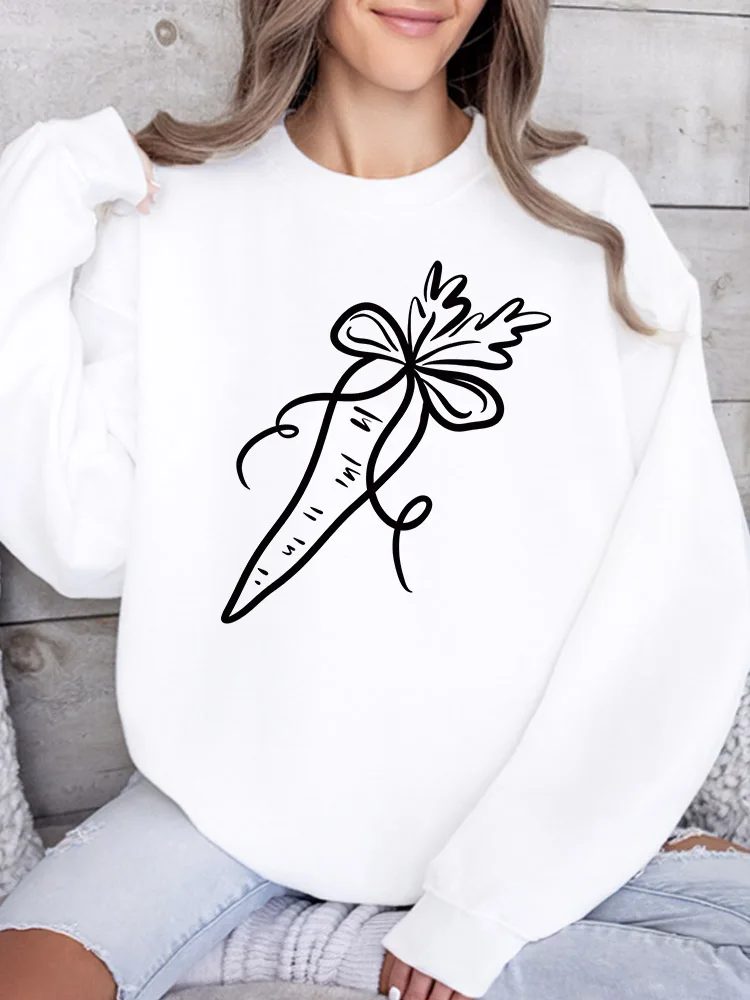

Женский свитшот Carrot with Bow с круглым вырезом, повседневный пуловер с длинными рукавами, свободный крой, для ежедневной носки